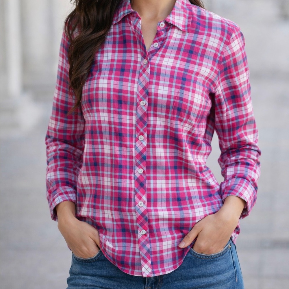 Talbots Pink and White Plaid Button-Down Shirt